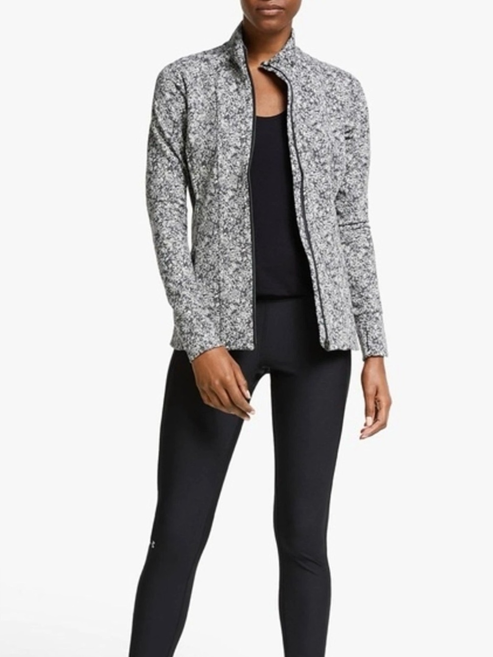 Athleta Shanti Salutation Jacket Powervita Black White Moonflower Jacquard Sz L